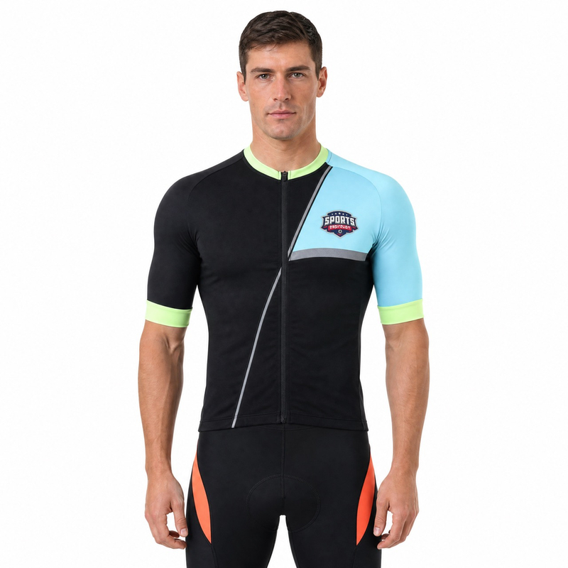 Maillot de cyclisme Raglan à manches courtes et col haut avec bordures réfléchissantes