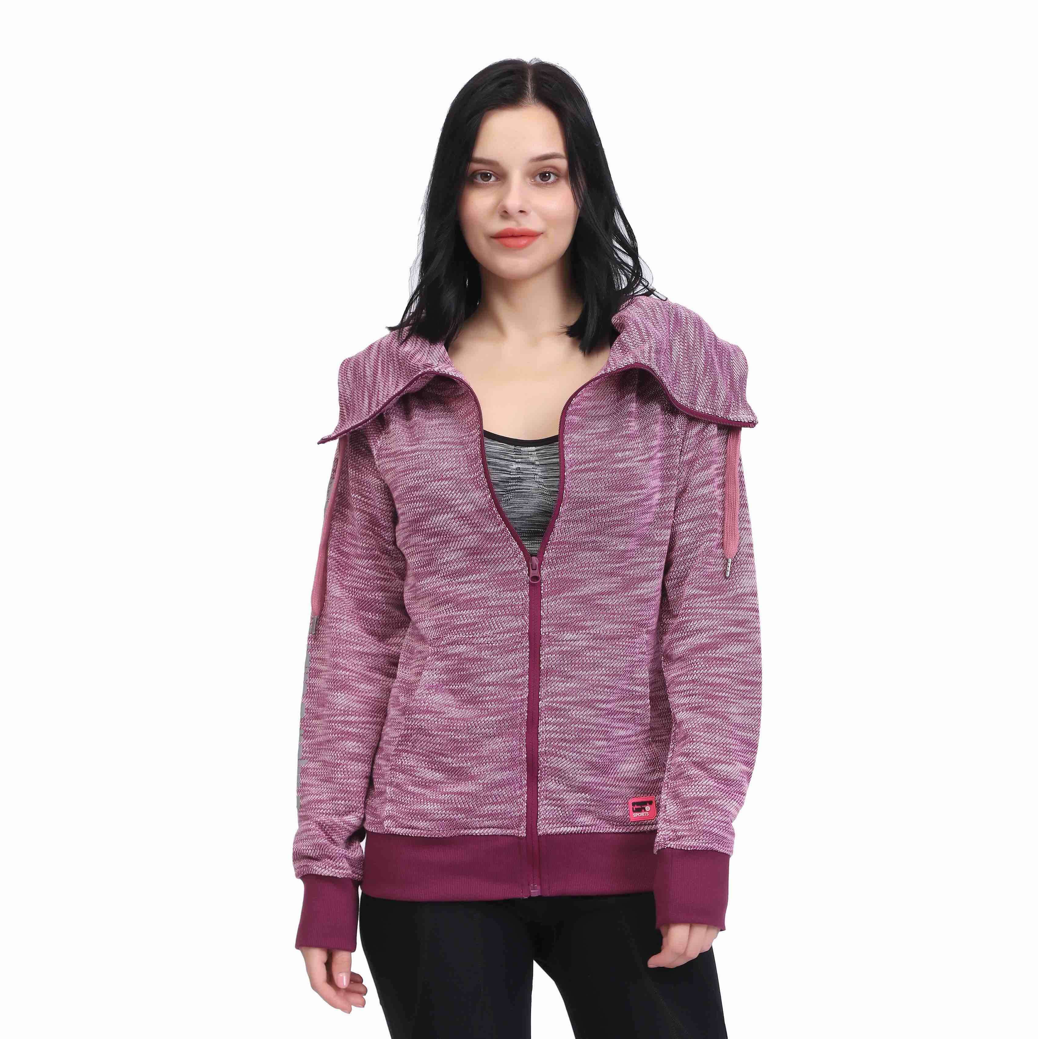 Sweat-shirt zippé en éponge flammé à col roulé pour femme