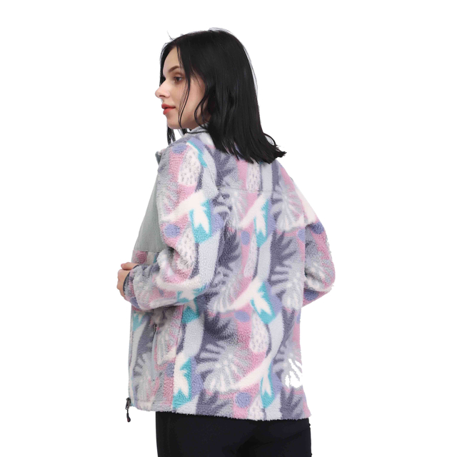 Veste en polaire sherpa à fleurs avec poche plaquée en velours côtelé pour femme