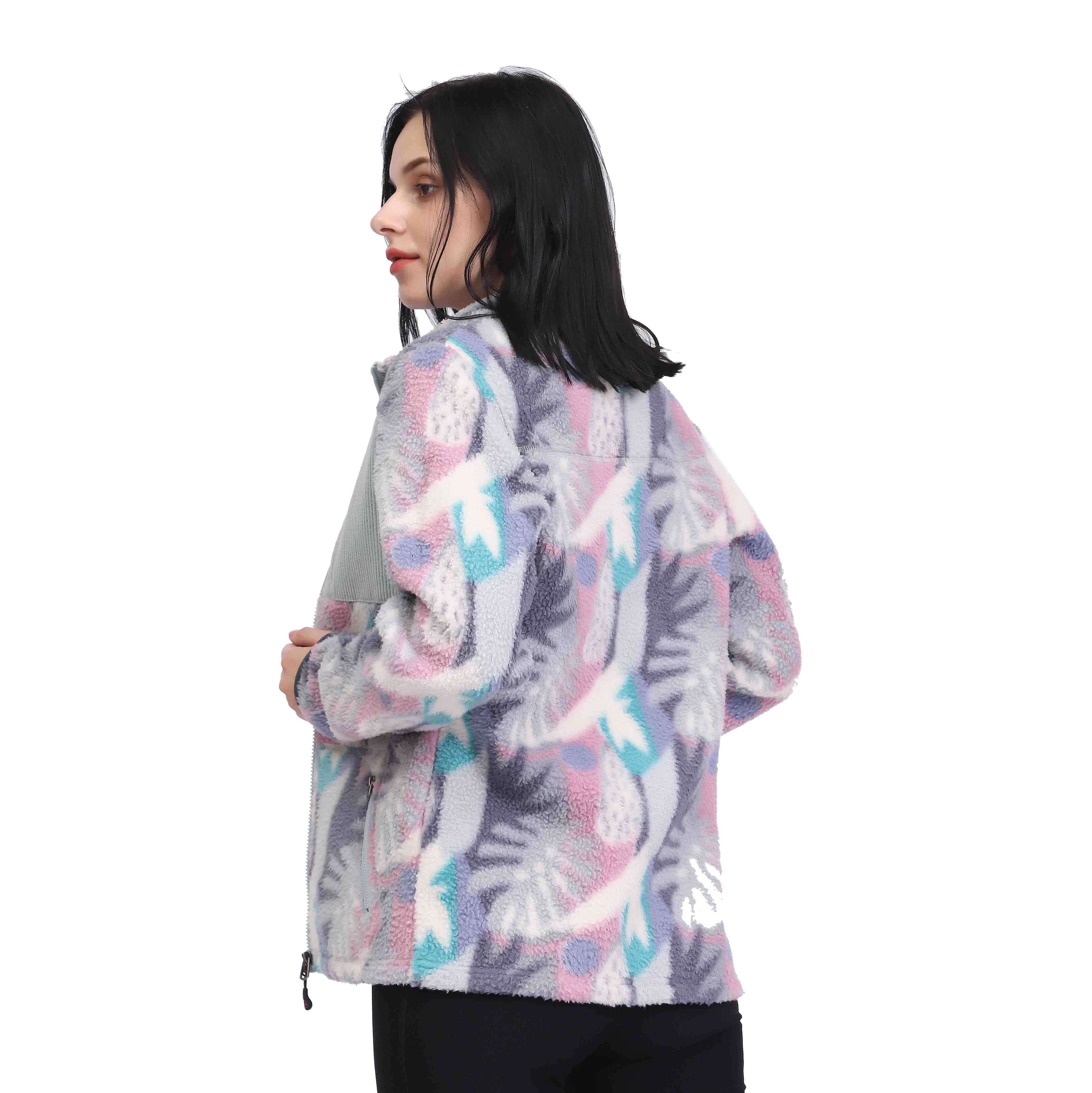 Veste en polaire sherpa à fleurs avec poche plaquée en velours côtelé pour femme