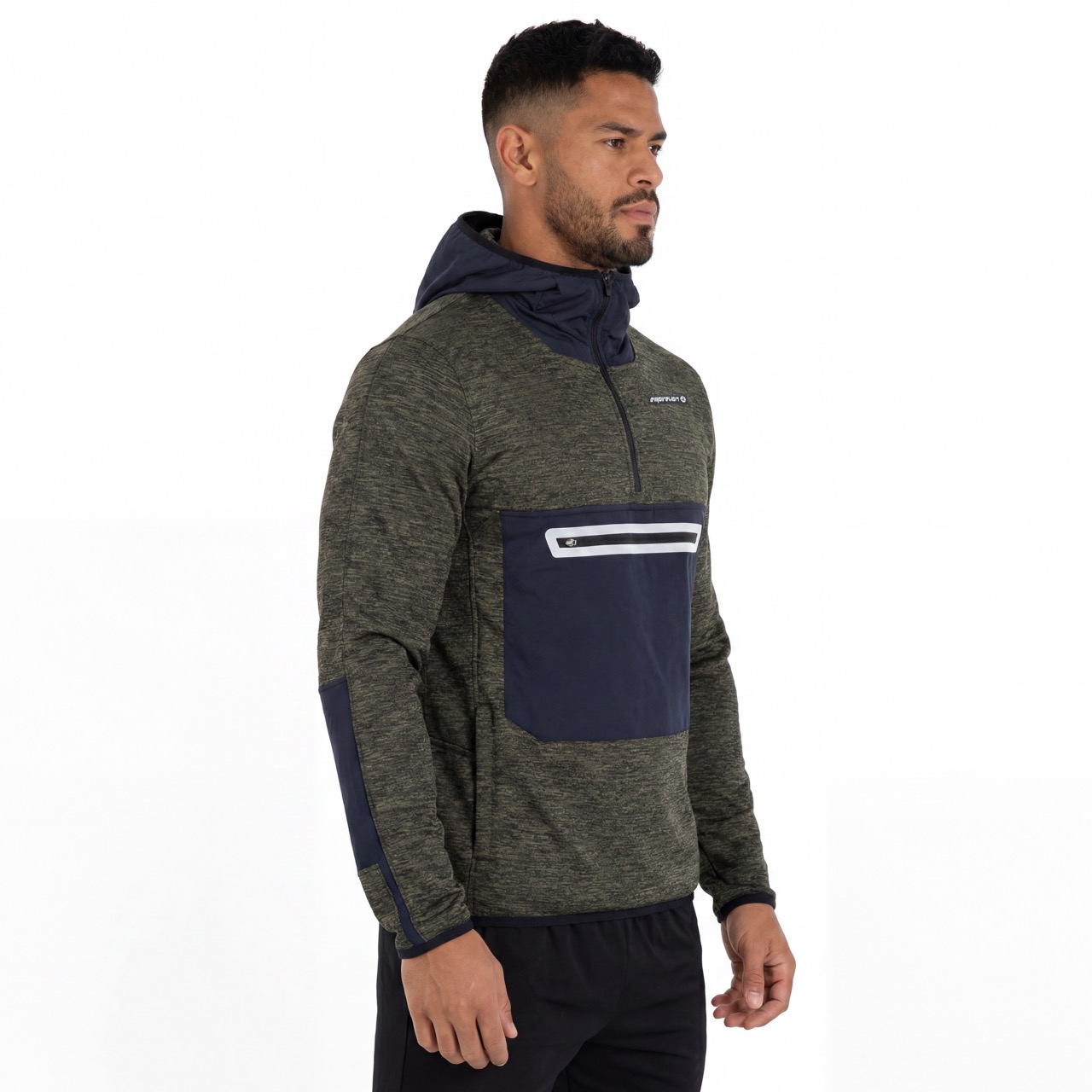 Sweat à capuche de course à pied d'épaisseur moyenne avec poche plaquée et demi-zip Trekking