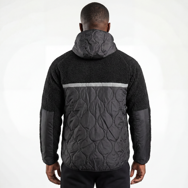 Veste à capuche d'extérieur avec panneau matelassé Sherpa collé pour hommes, garniture réfléchissante, hiver