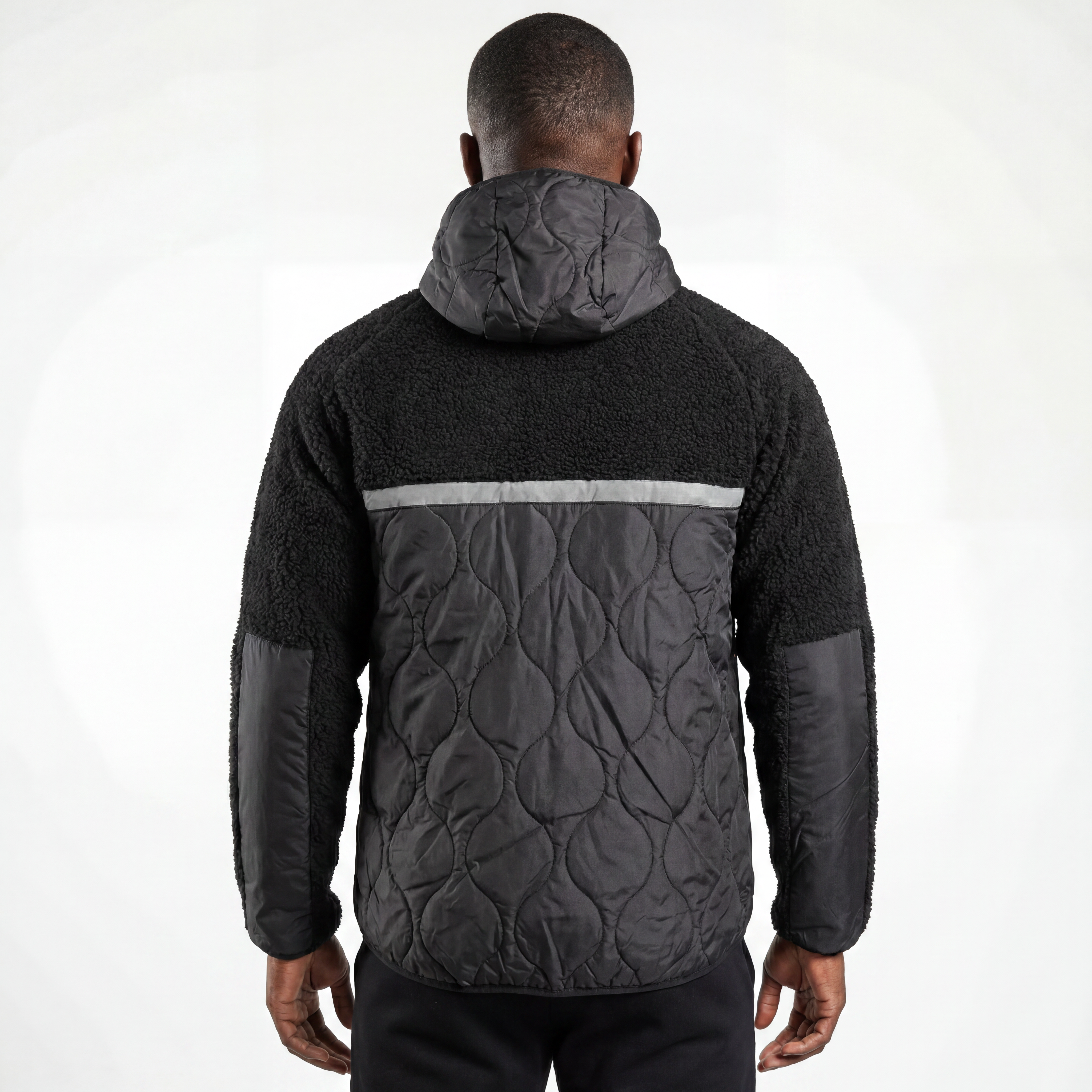 Veste à capuche d'extérieur avec panneau matelassé Sherpa collé pour hommes, garniture réfléchissante, hiver