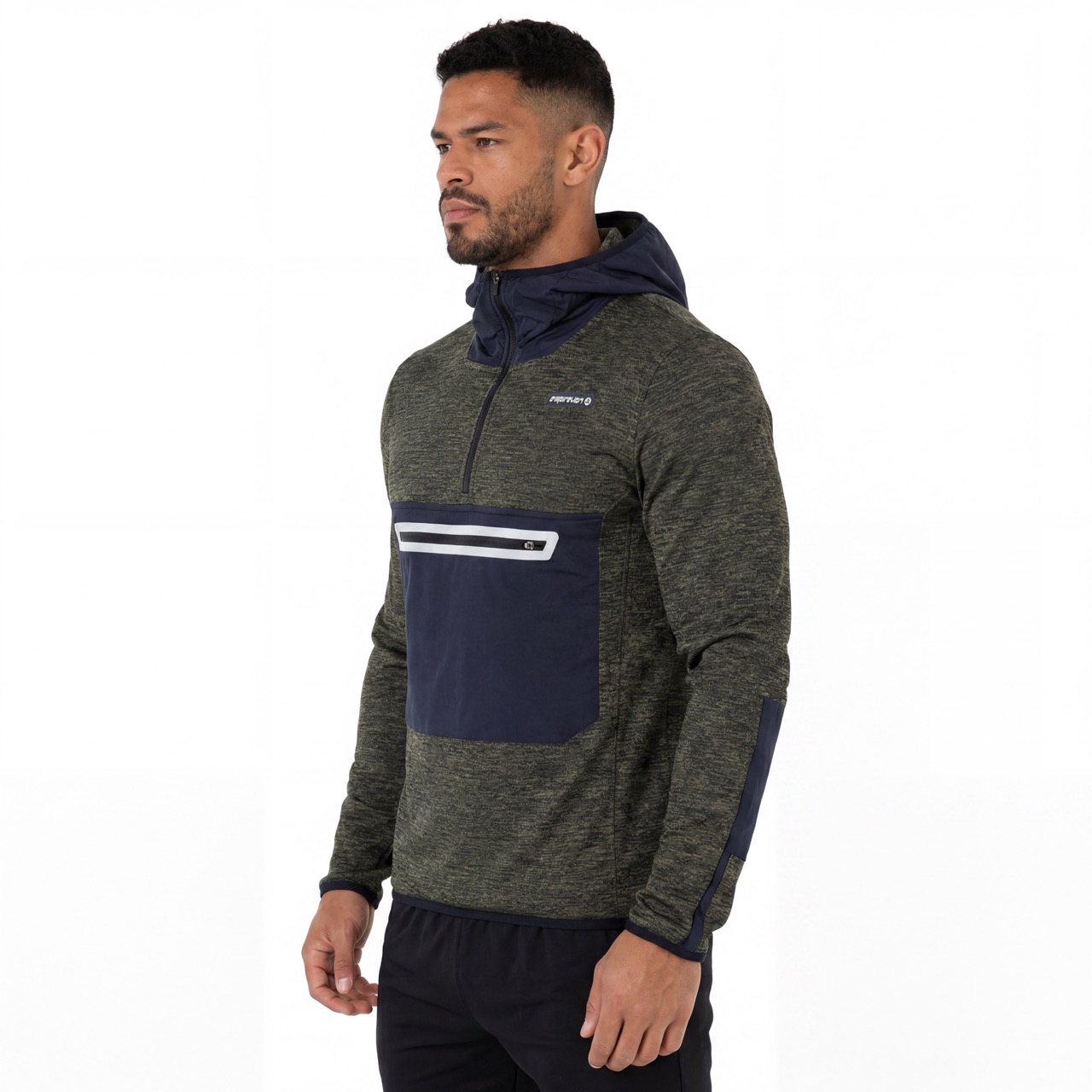 Sweat à capuche de course à pied d'épaisseur moyenne avec poche plaquée et demi-zip Trekking