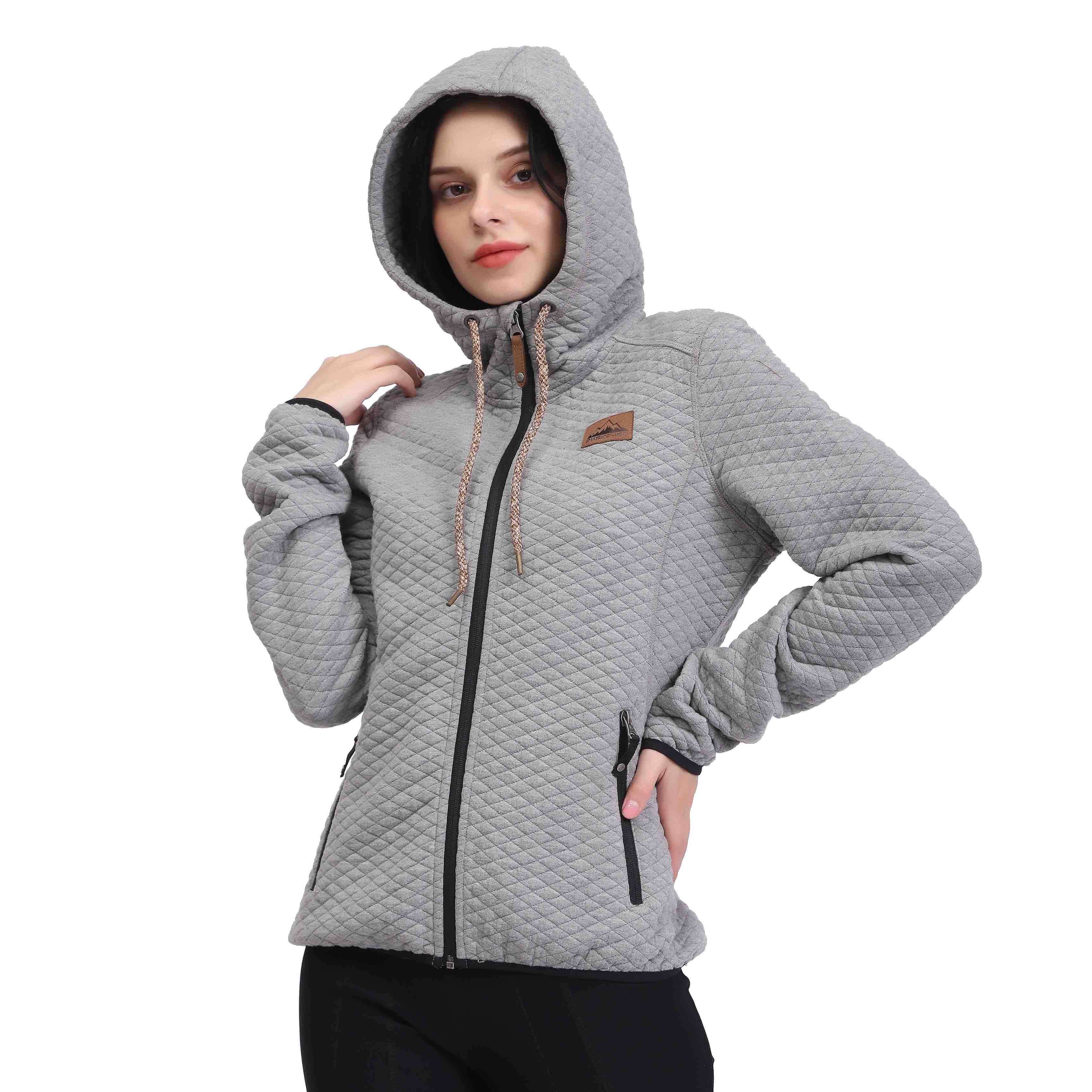 Sweat à capuche de randonnée zippé à motif matelassé pour femme