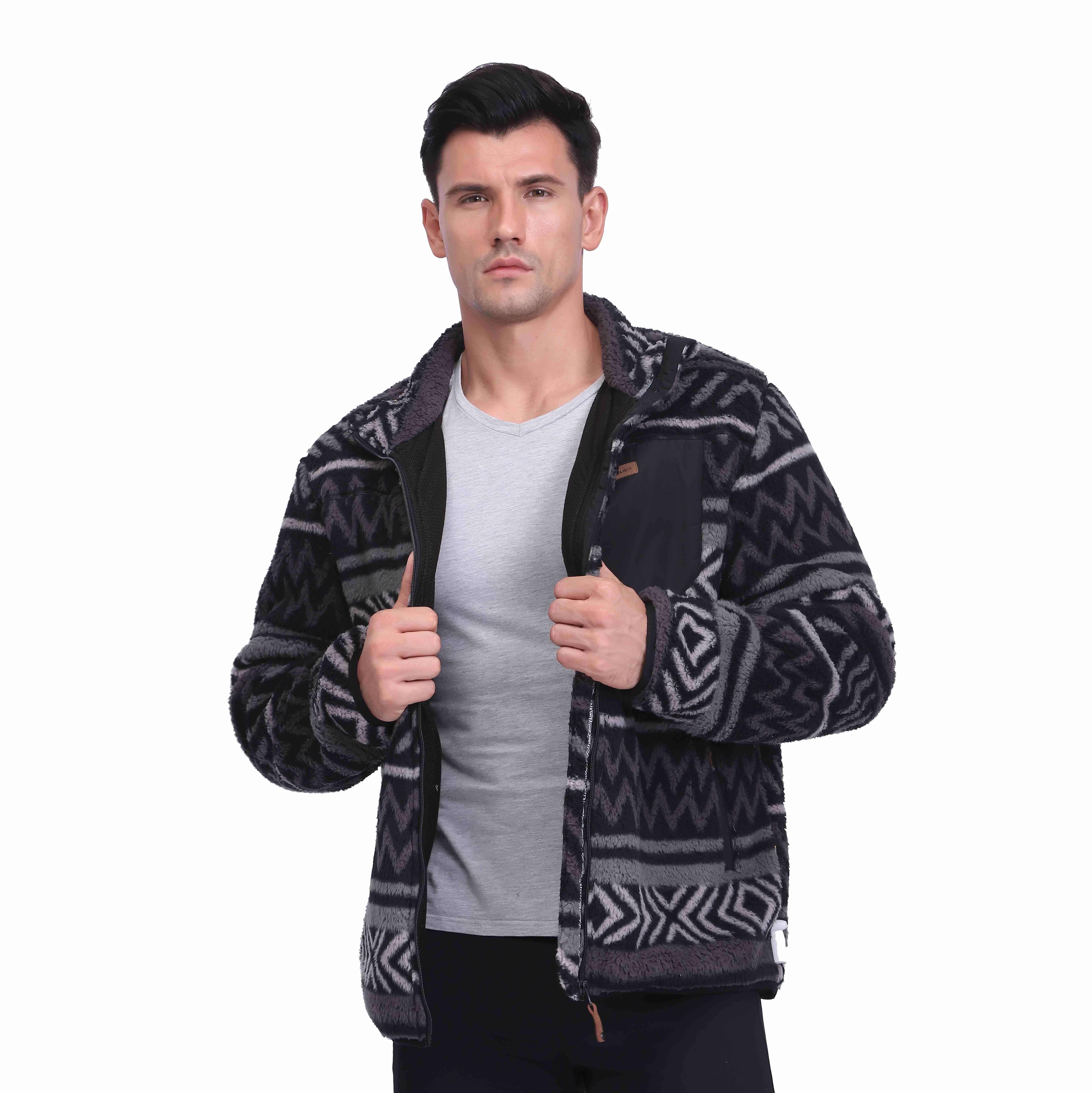 Allover Imprimer des hommes plus doux Sherpa Vestes en polaire Hiver Top lourd