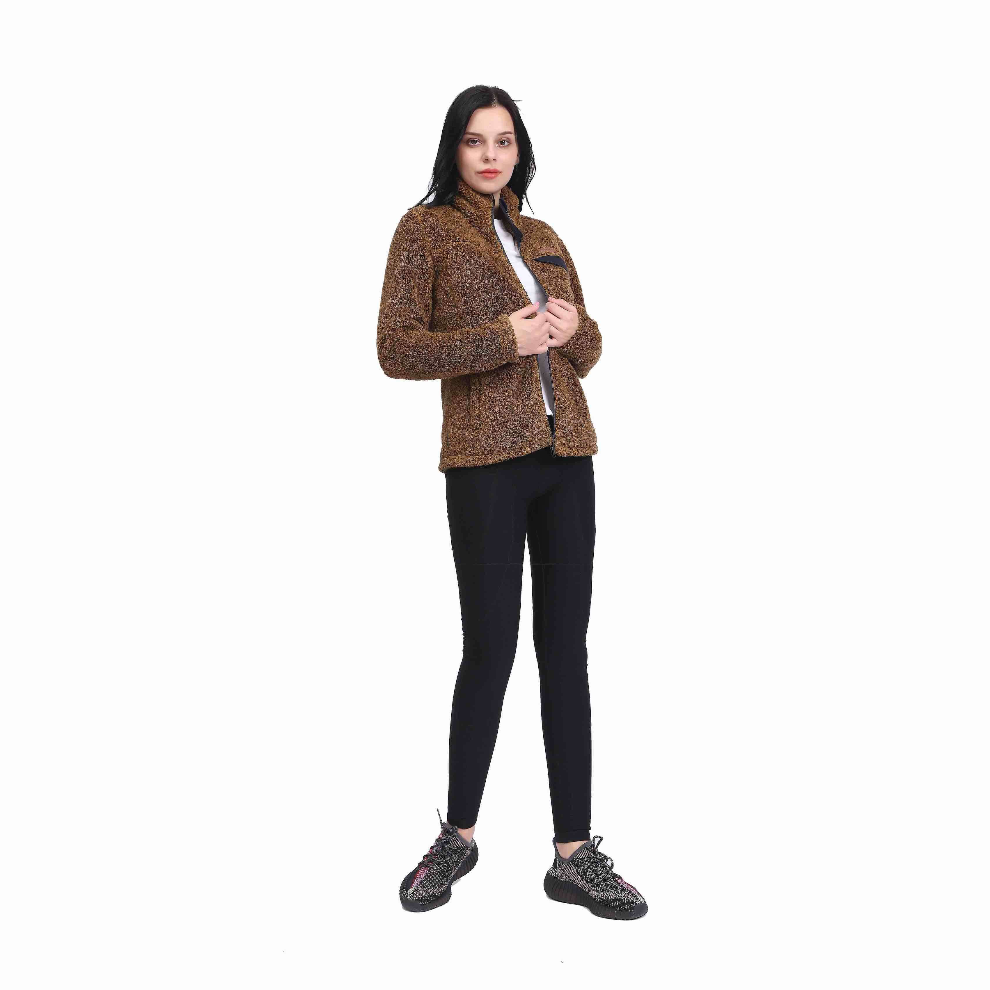 Veste chaude coupe-vent et col montant en fausse fourrure pour femme