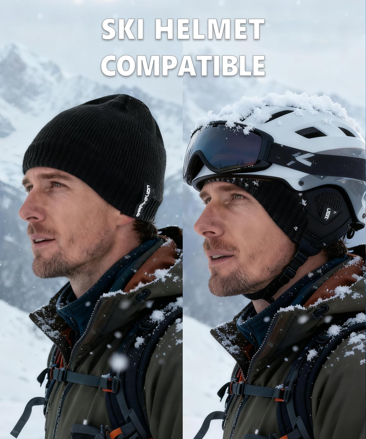 Casquette crâne coupe-vent résistante à l'eau, bonnet d'hiver Compatible avec un casque, chapeau anti-neige