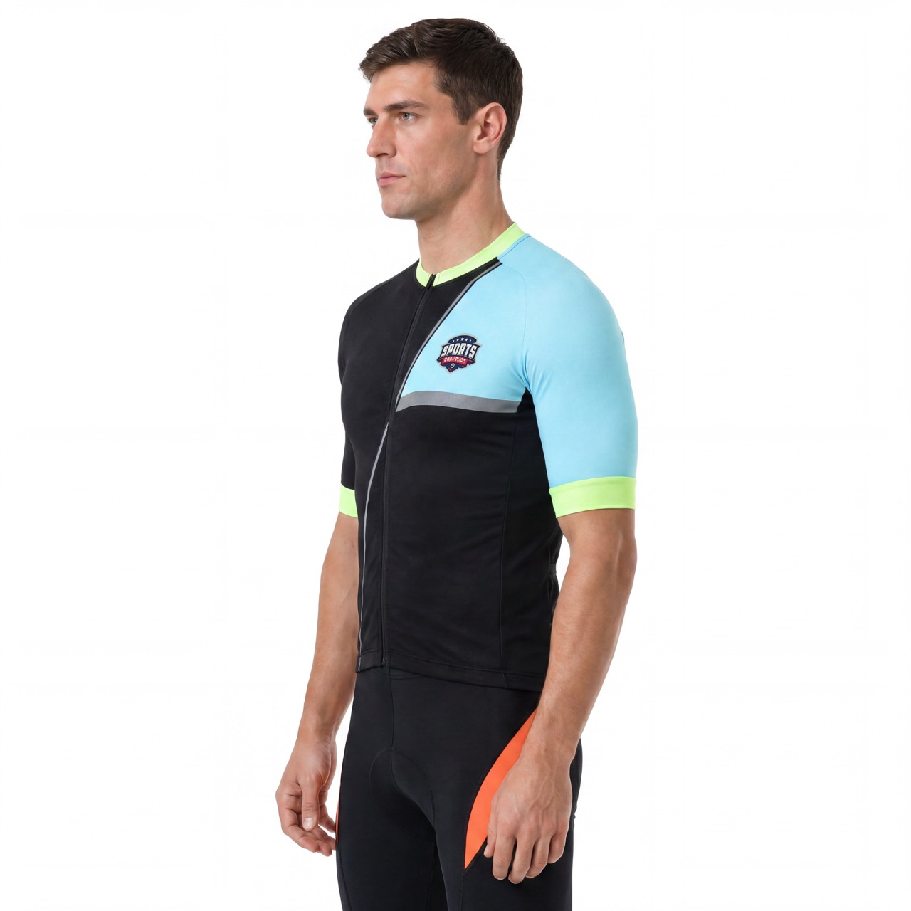 Maillot de cyclisme Raglan à manches courtes et col haut avec bordures réfléchissantes