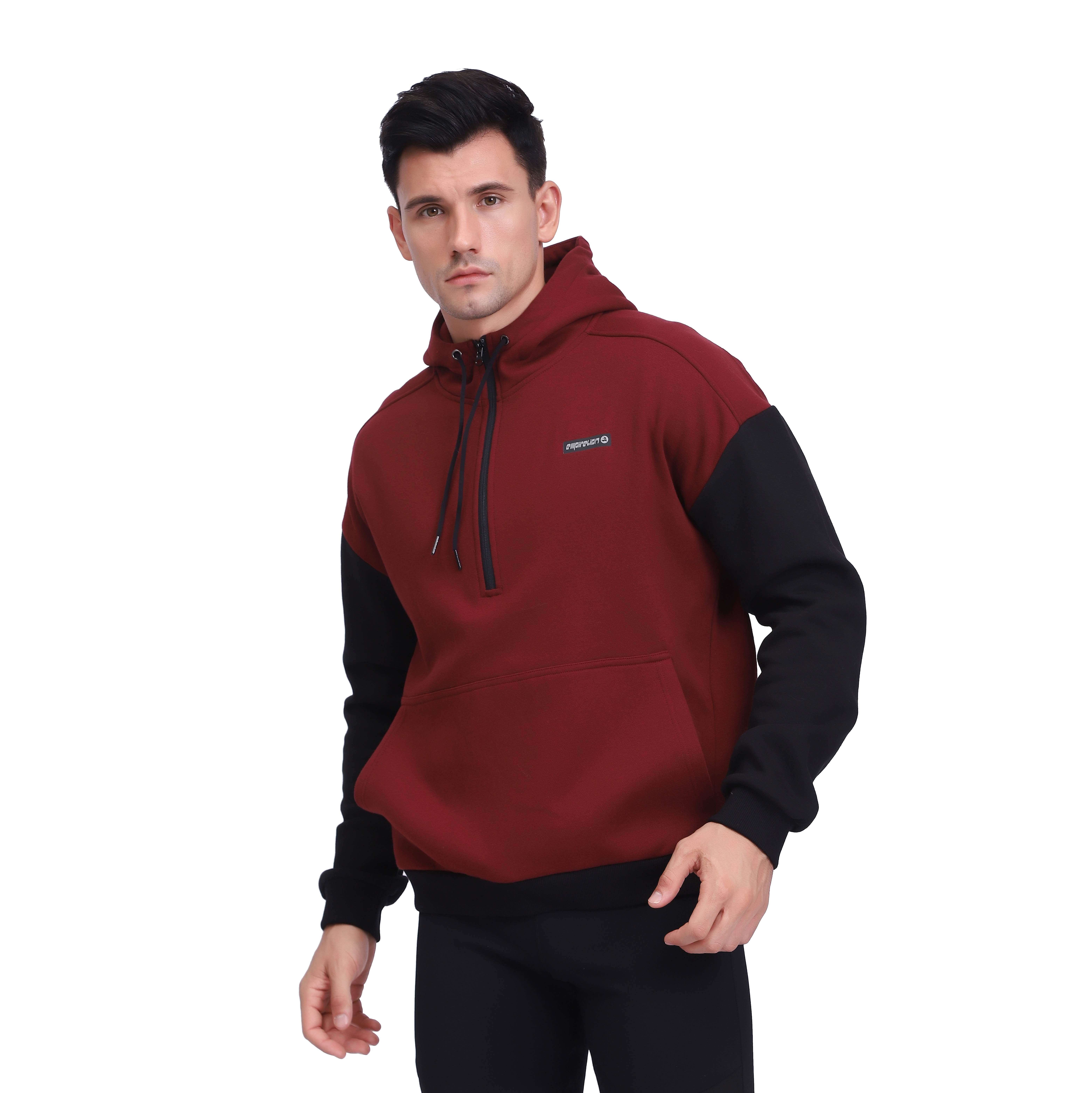 Sweat-shirt de sport élégant avec poche kangourou à demi-fermeture éclair pour hommes