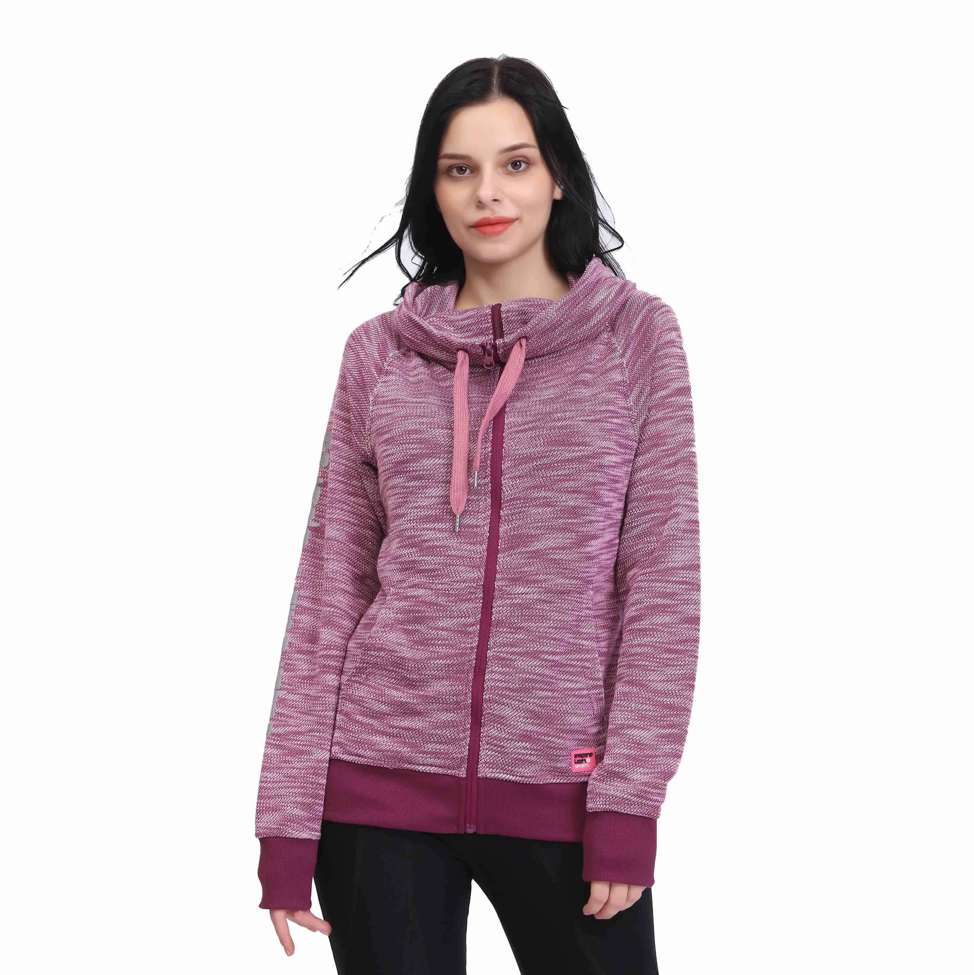 Sweat-shirt zippé en éponge flammé à col roulé pour femme