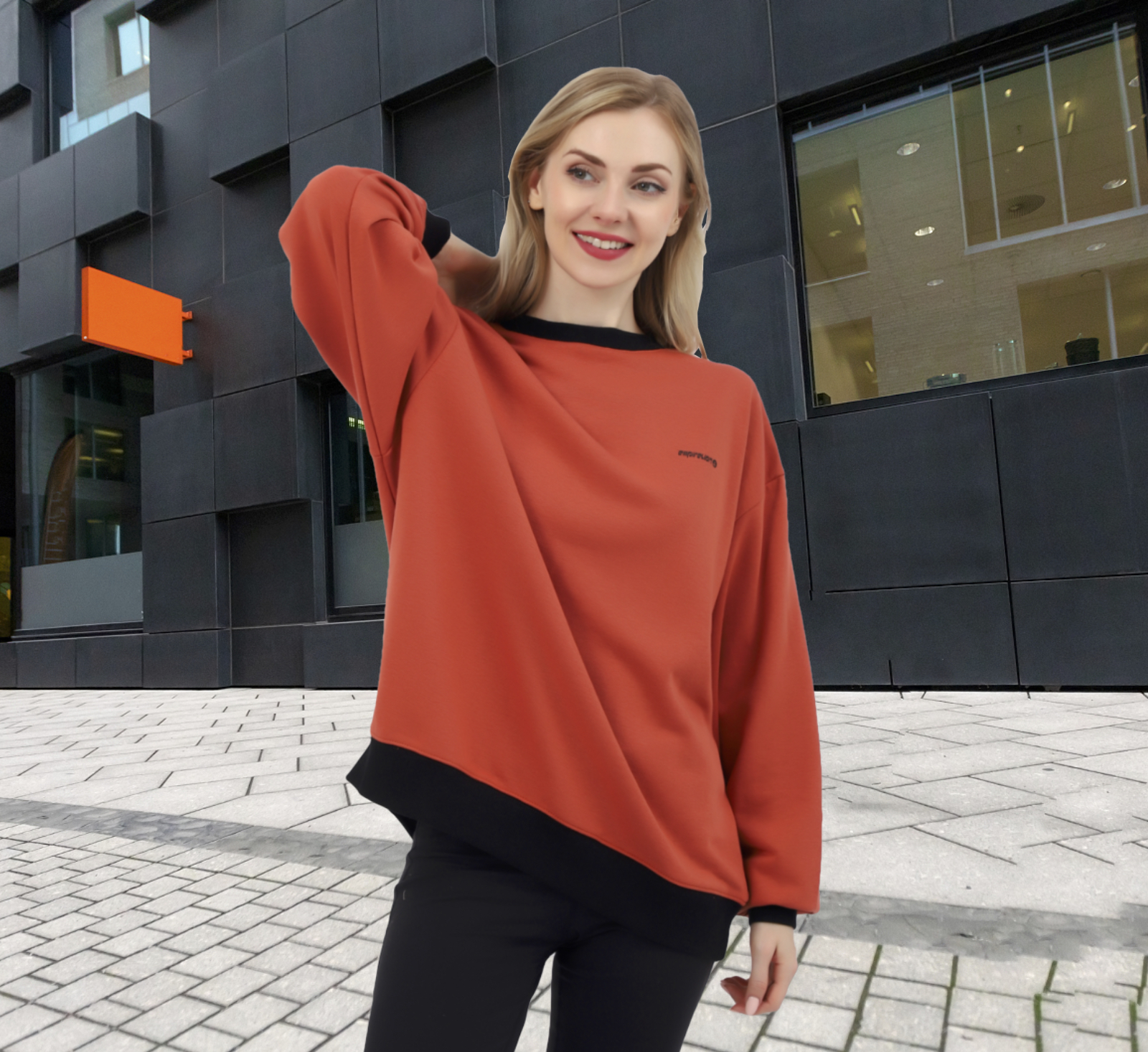 Femmes Crewneck Fluro Contrast Élégant ajustement en vrac sur Sweat-shirt Tops