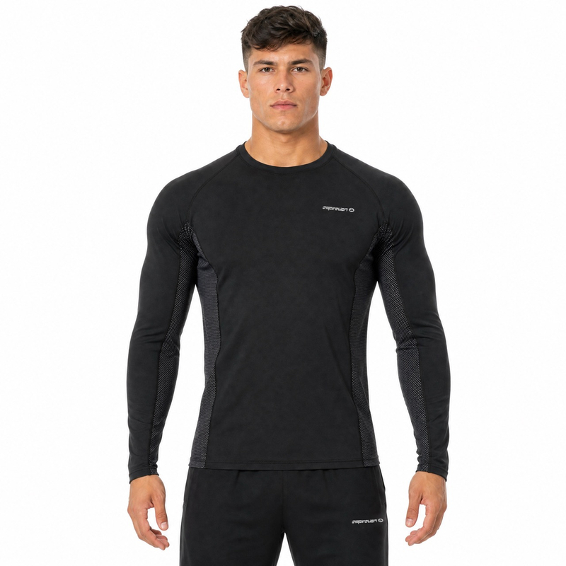 Couche de base de compression pour hommes, bordures réfléchissantes, hauts actifs Slim Fit
