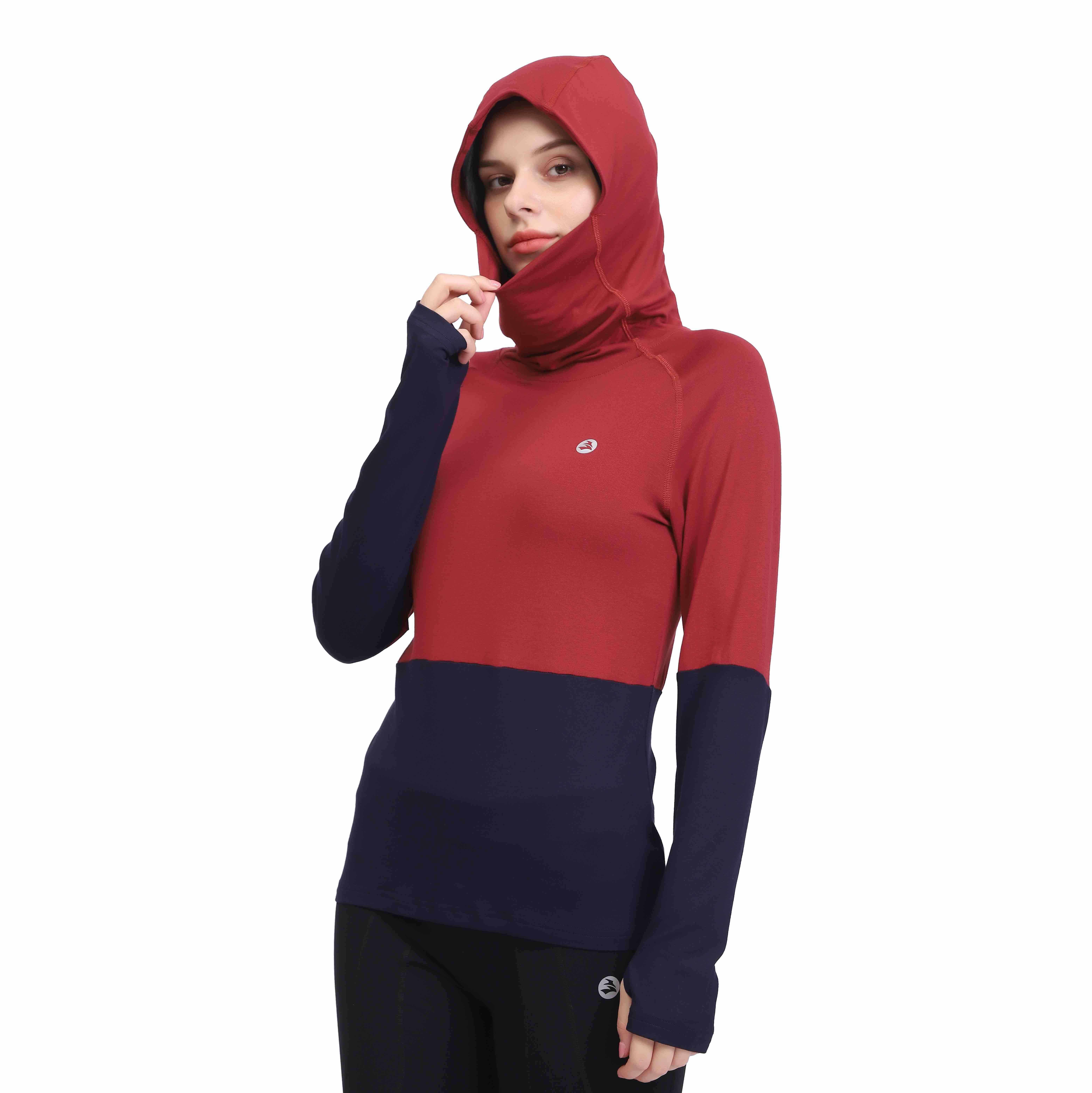 Femmes Cowl Nec Couce Holes Bloc de couleur à manches longues Pulporat à capuche