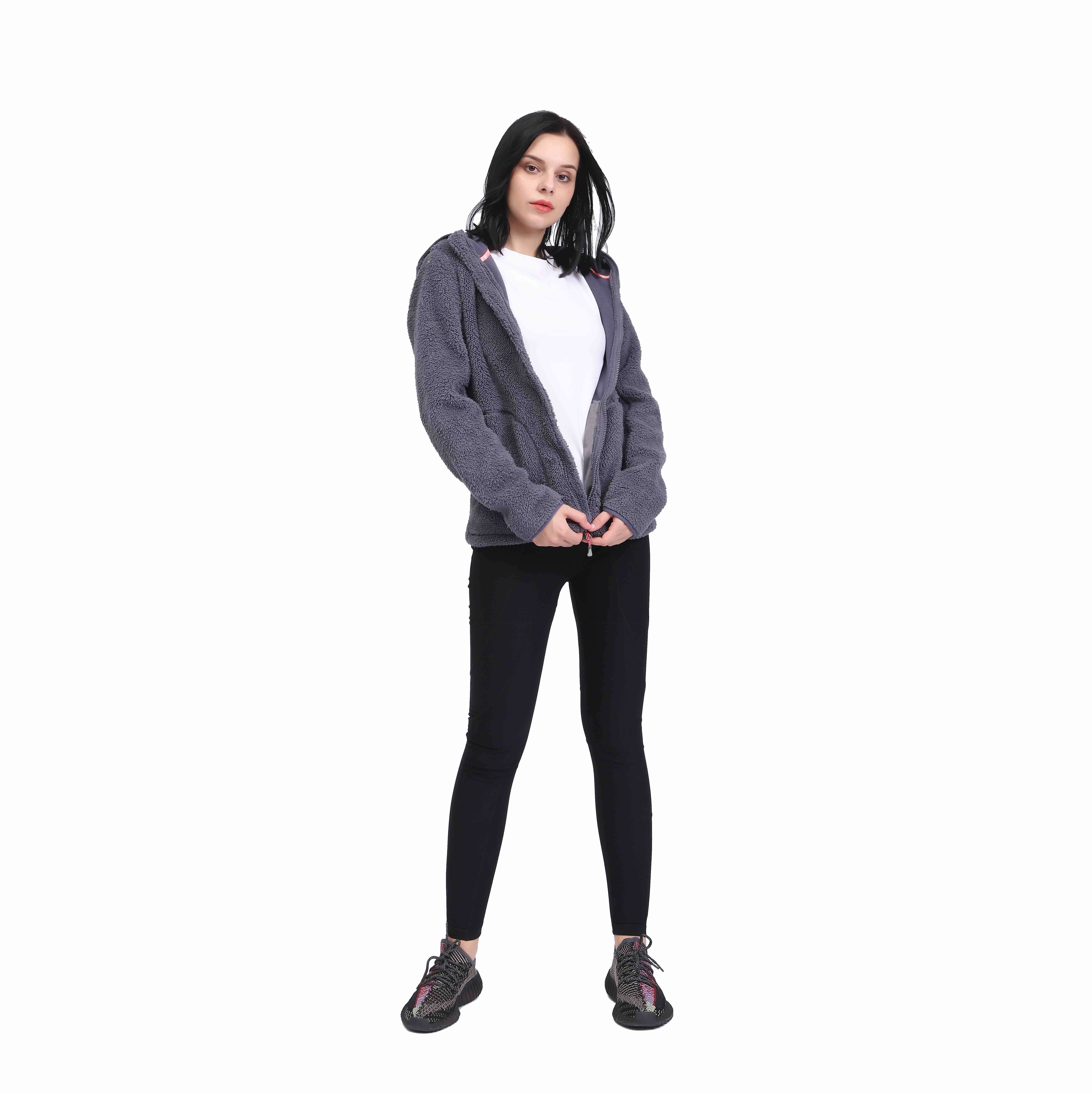 Veste à capuche décontractée Sherpa Fuzzy Fleece Bonded pour femme