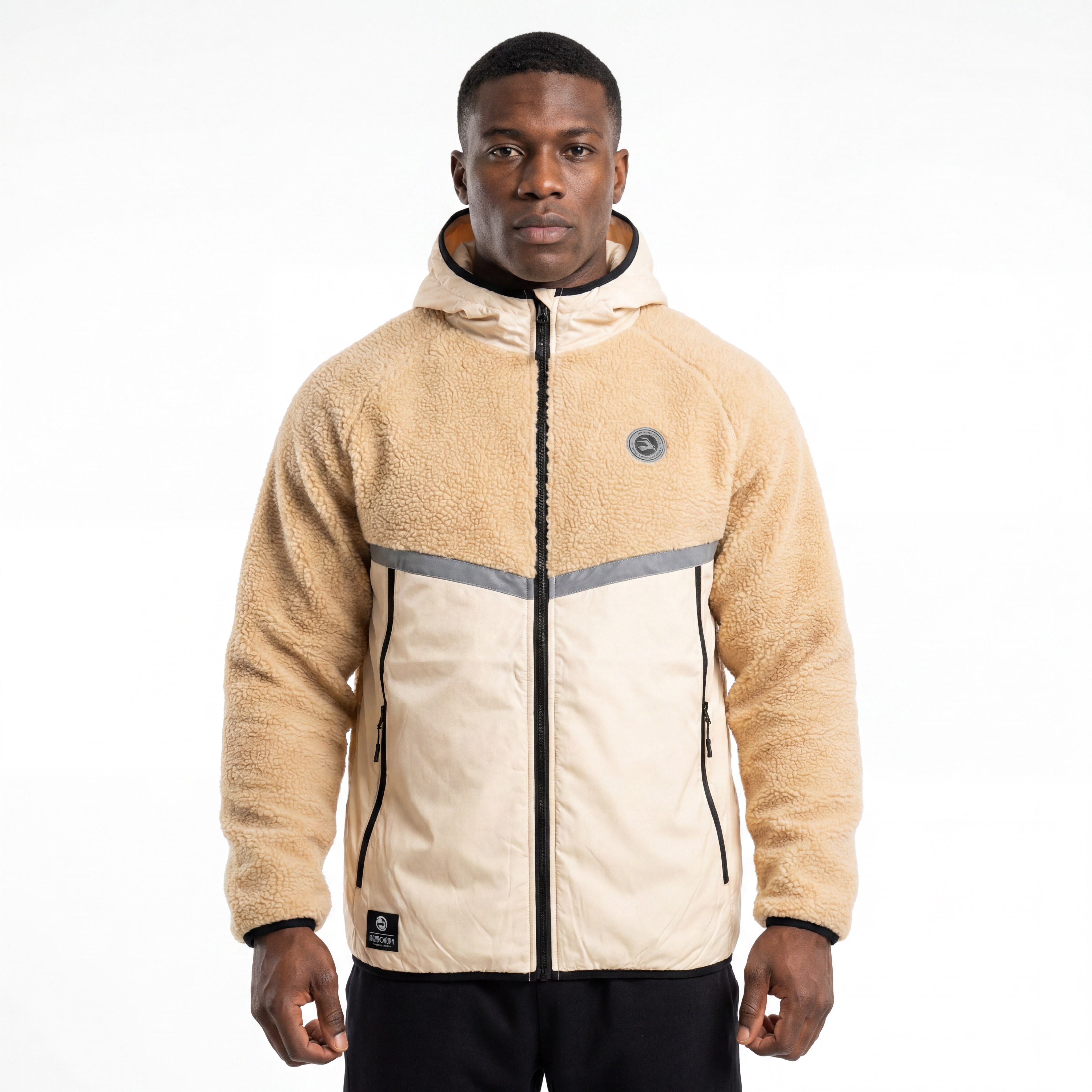 Veste à capuche d'extérieur avec panneau matelassé Sherpa collé pour hommes, garniture réfléchissante, hiver