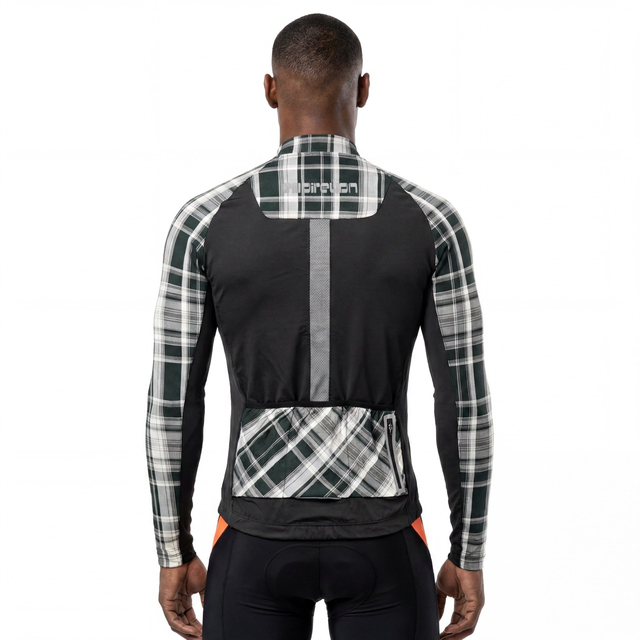 Maillot de cyclisme à manches longues à carreaux teints