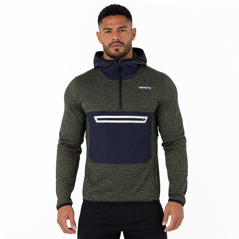 Sweat à capuche de course à pied d'épaisseur moyenne avec poche plaquée et demi-zip Trekking