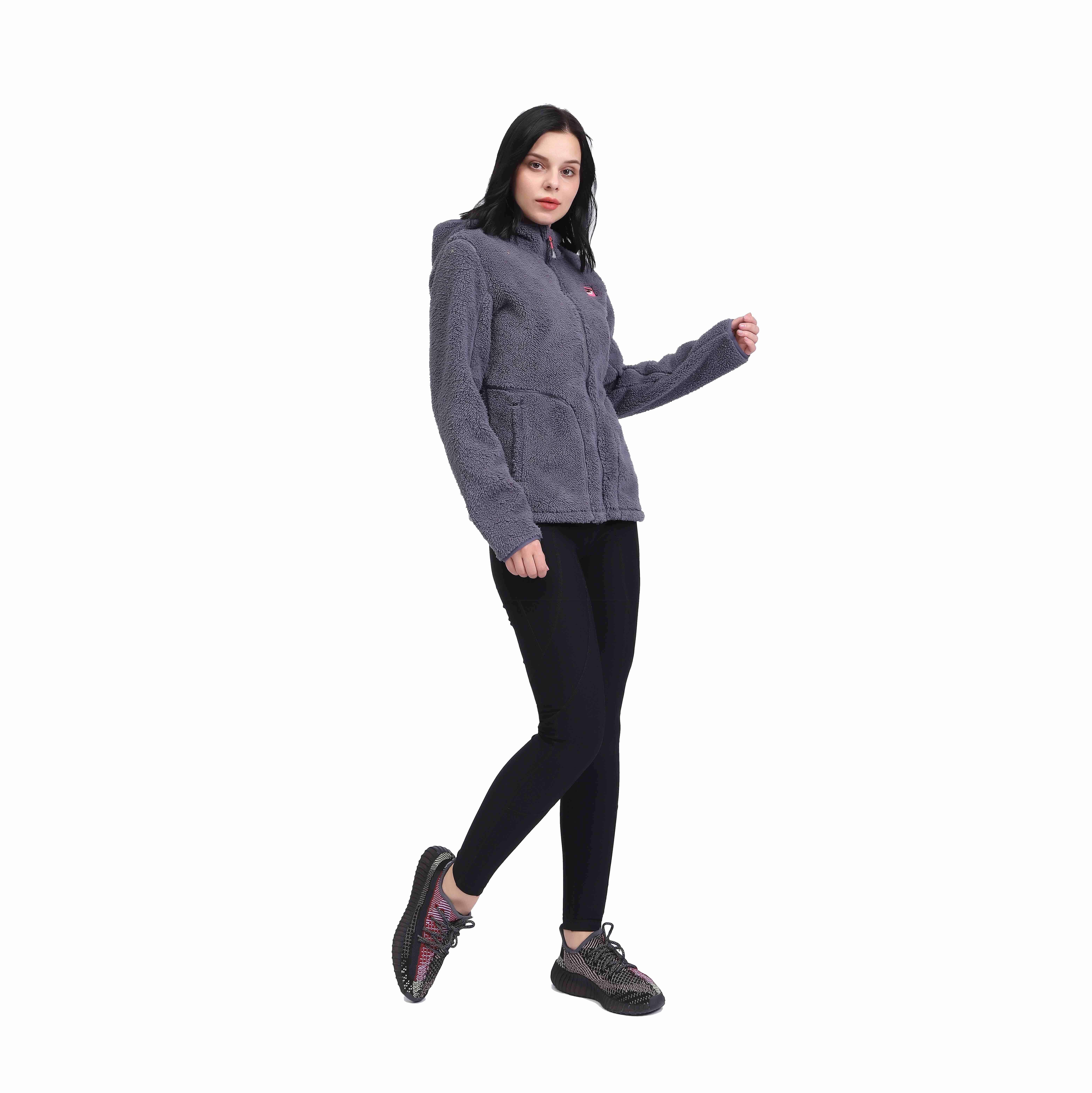 Veste à capuche décontractée Sherpa Fuzzy Fleece Bonded pour femme