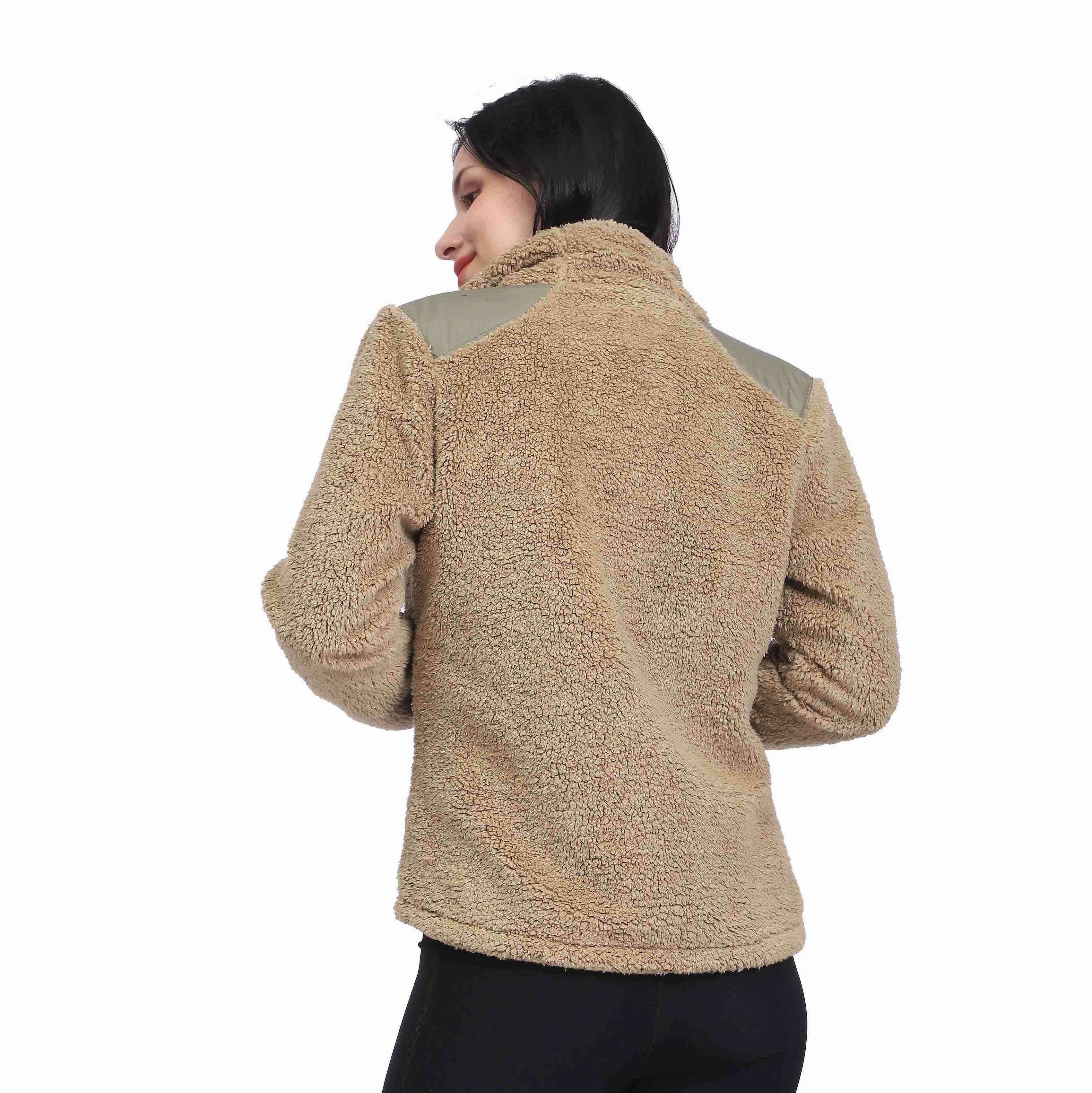 Femmes Sherpa Vestes Courtes Patchwork Polaire Manteau avec Poches Zippées