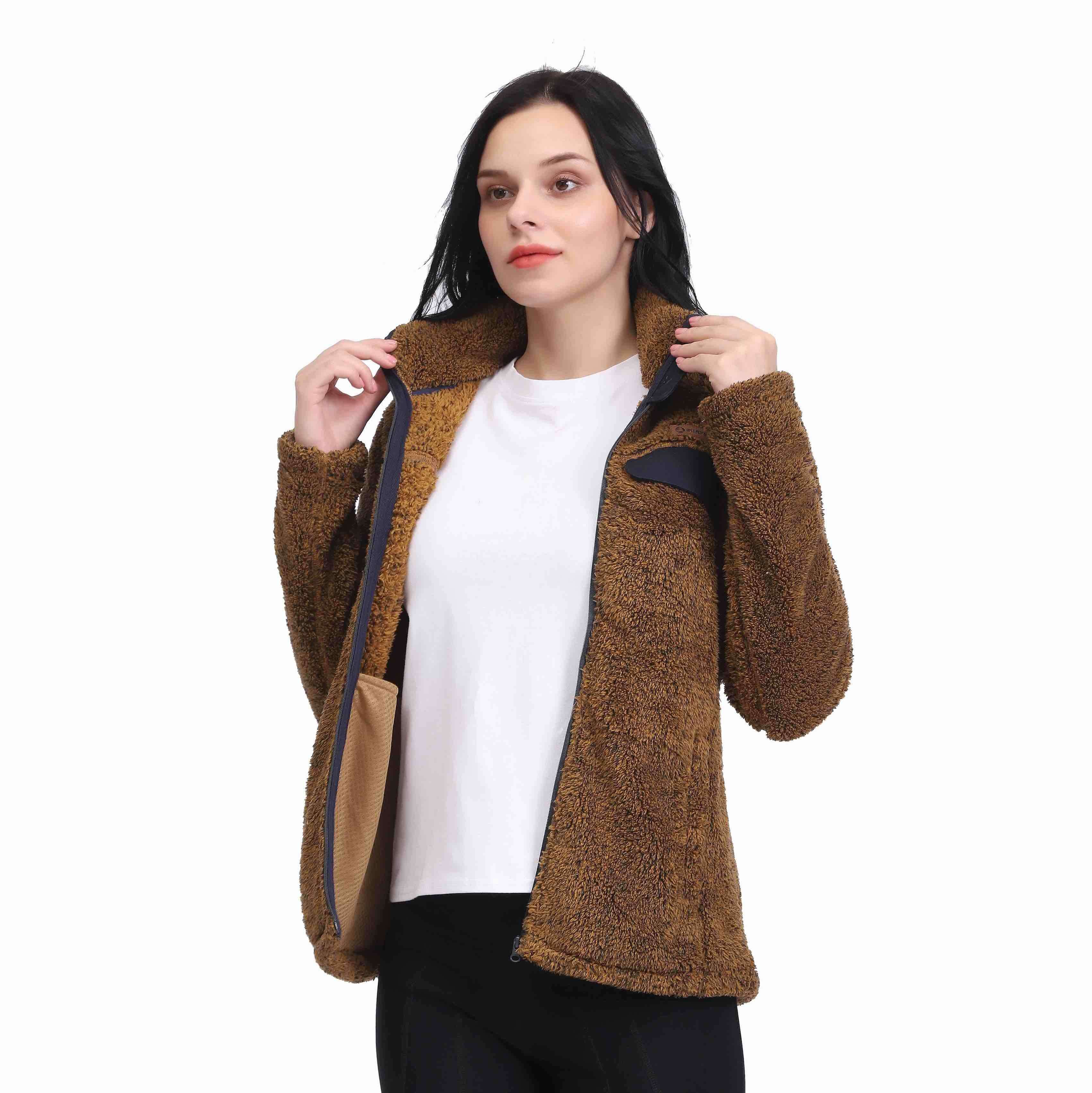 Veste chaude coupe-vent et col montant en fausse fourrure pour femme