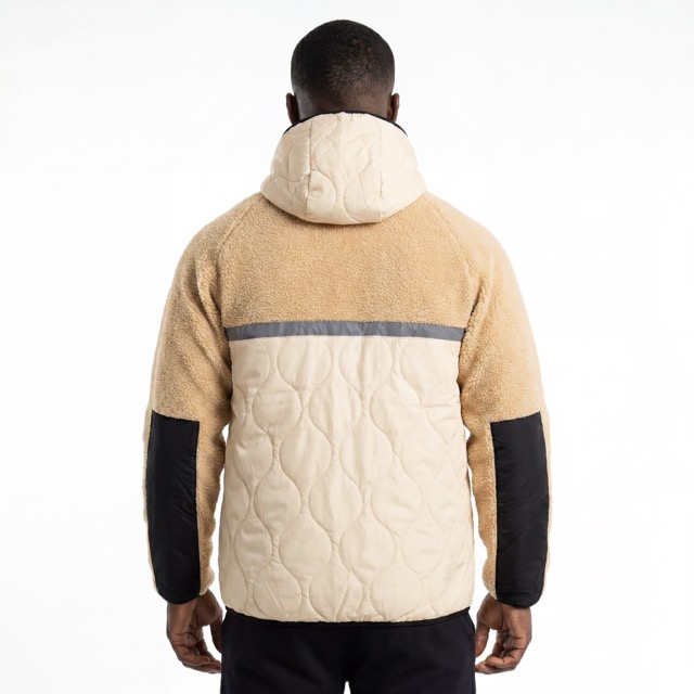 Veste à capuche d'extérieur avec panneau matelassé Sherpa collé pour hommes, garniture réfléchissante, hiver