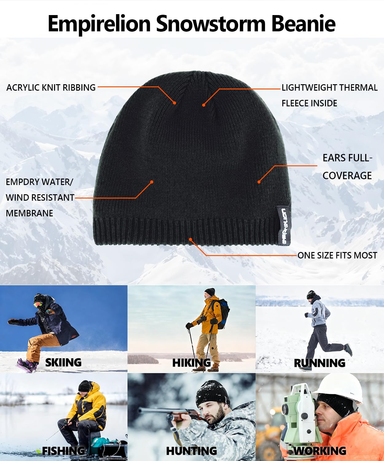 Casquette crâne coupe-vent résistante à l'eau, bonnet d'hiver Compatible avec un casque, chapeau anti-neige