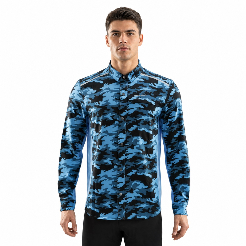 Chemise de randonnée avec poche zippée et imprimé camouflage pour hommes
