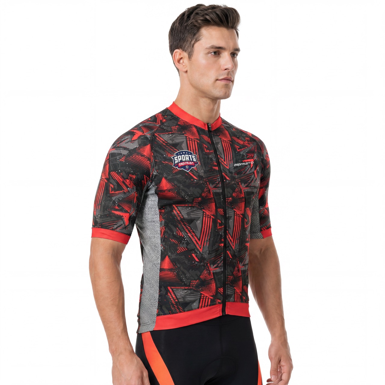 Maillot de cyclisme à manches courtes et col montant Raglan à impression numérique