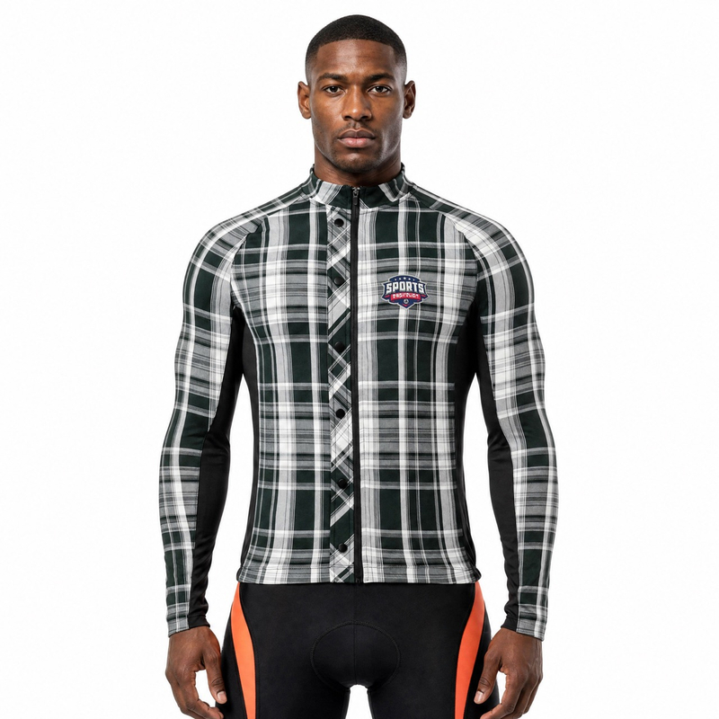 Maillot de cyclisme à manches longues à carreaux teints