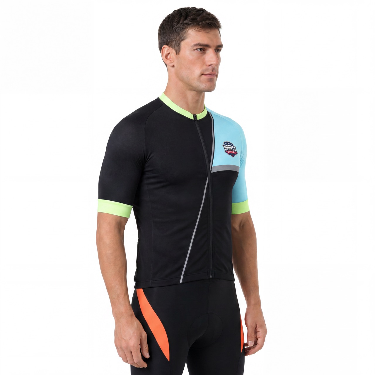 Maillot de cyclisme Raglan à manches courtes et col haut avec bordures réfléchissantes