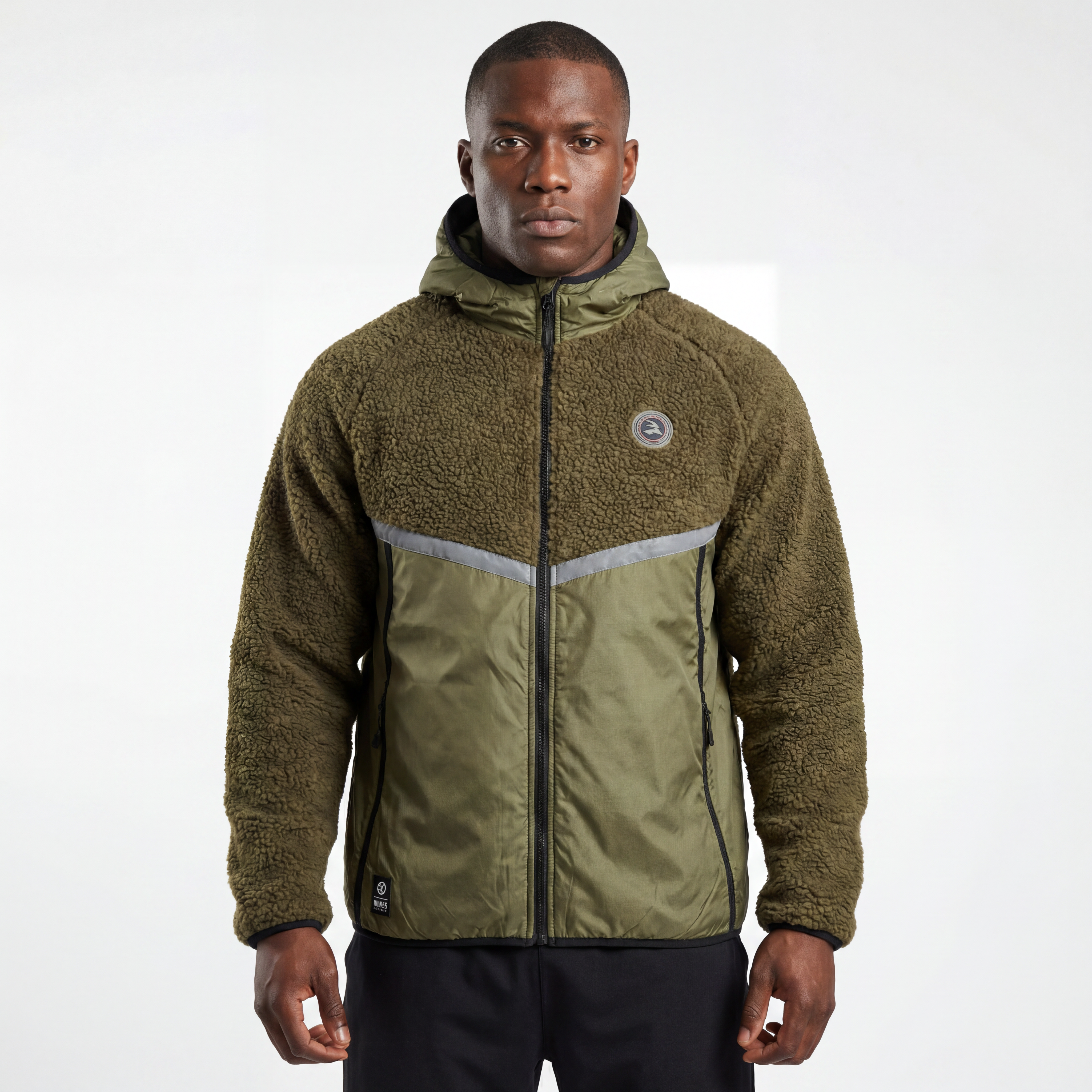 Veste à capuche d'extérieur avec panneau matelassé Sherpa collé pour hommes, garniture réfléchissante, hiver