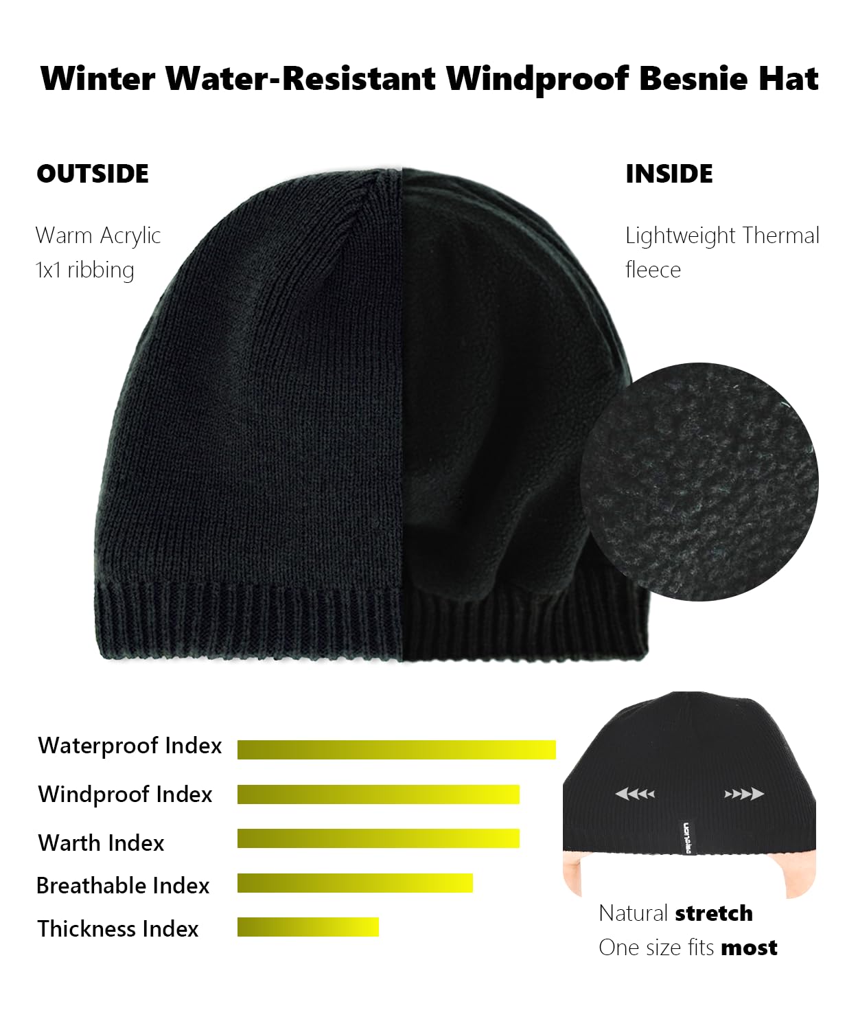 Casquette crâne coupe-vent résistante à l'eau, bonnet d'hiver Compatible avec un casque, chapeau anti-neige