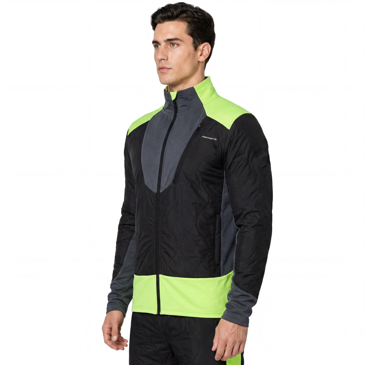 Veste matelassée d'extérieur coupe-vent pour hommes, bloc de couleurs, garnitures fluorescentes
