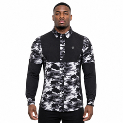 Chemise de randonnée à manches doubles avec trous laser bloqués par couleur imprimé camouflage pour hommes