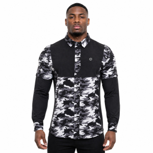Chemise de randonnée à manches doubles avec trous laser bloqués par couleur imprimé camouflage pour hommes