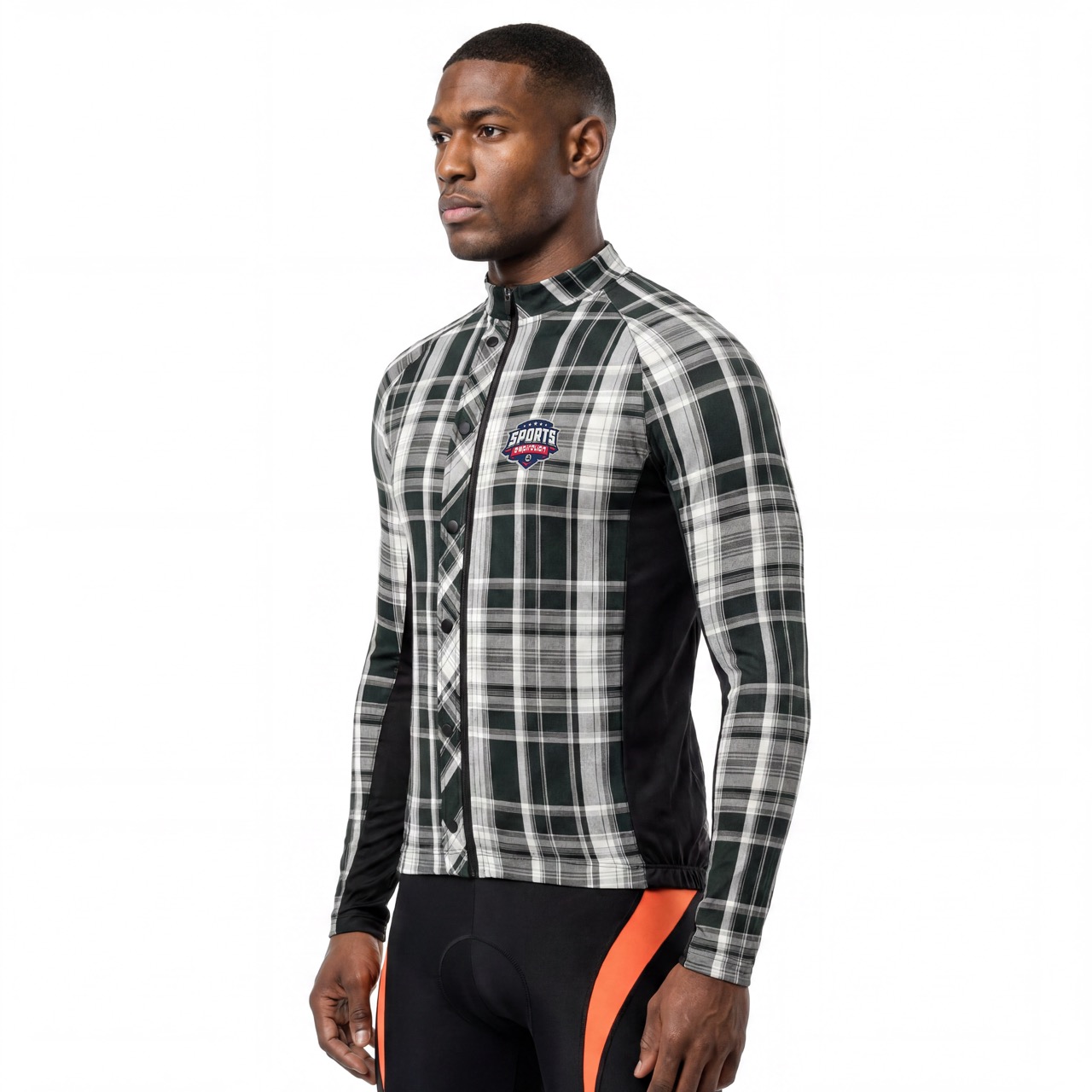 Maillot de cyclisme à manches longues à carreaux teints